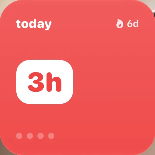 foku small widget: today 3h, 6 day streak