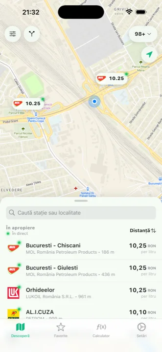Litru map showing the cheapest gas stations near you across Romania