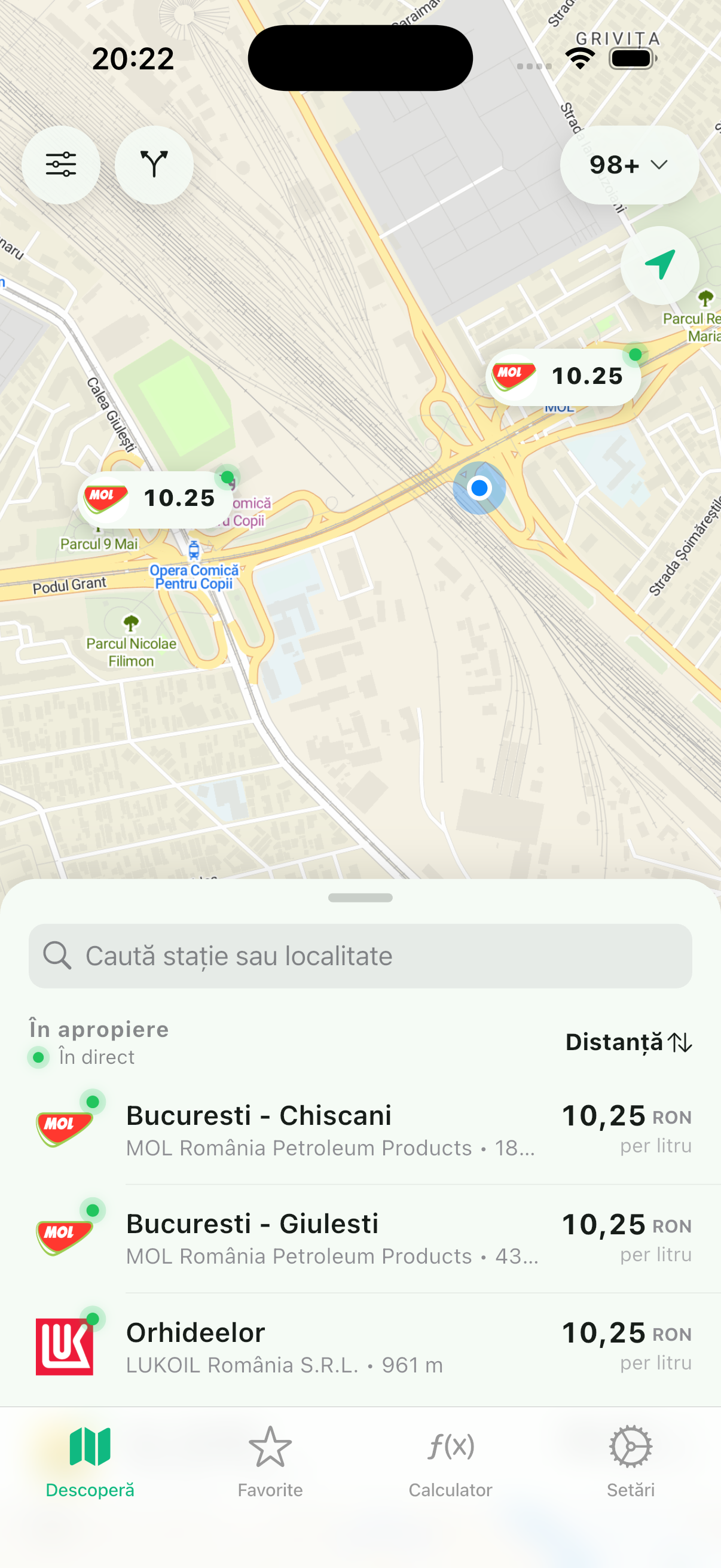 Litru map showing the cheapest gas stations near you across Romania