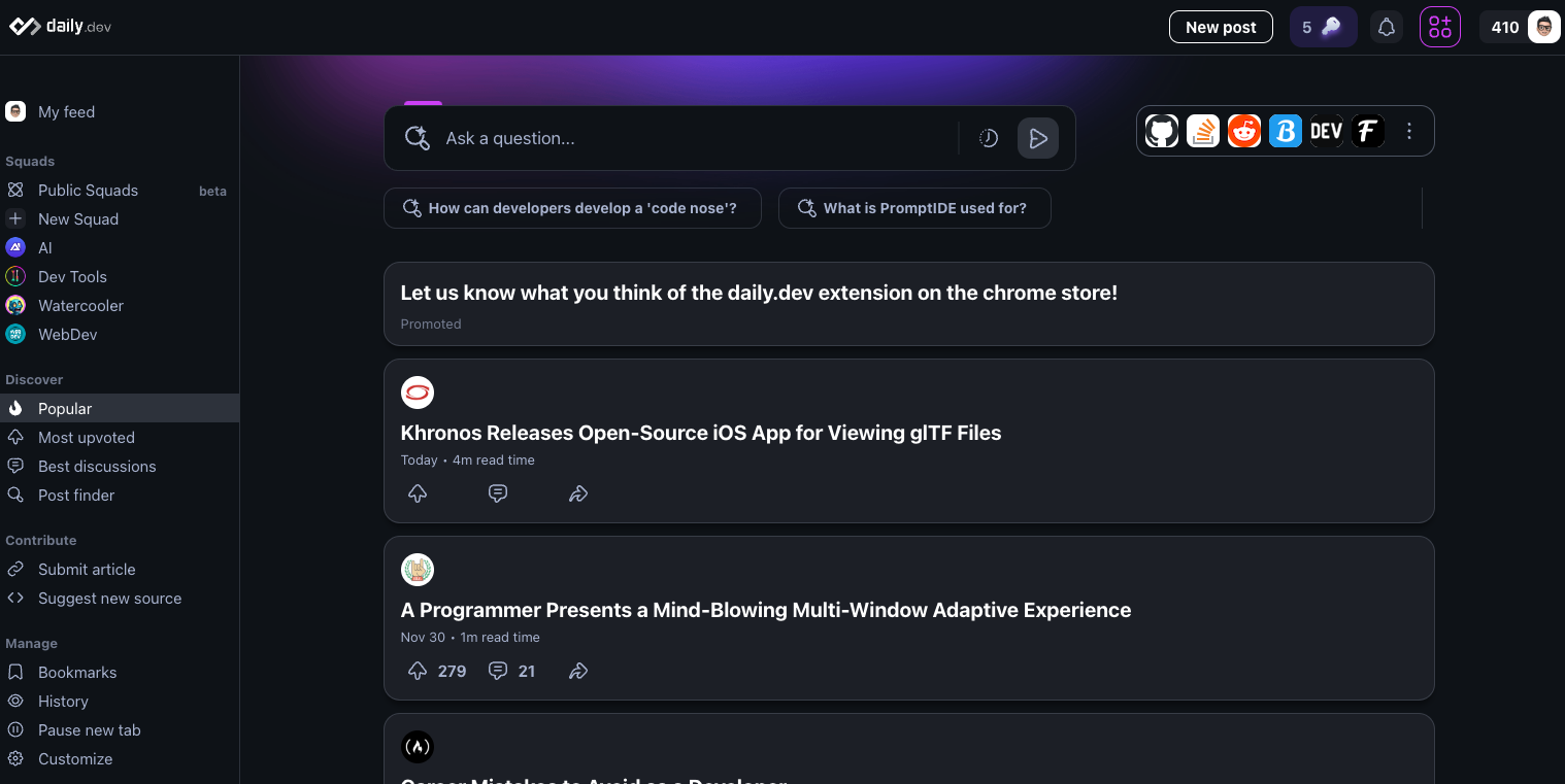 Daily Dev extension Screenshot