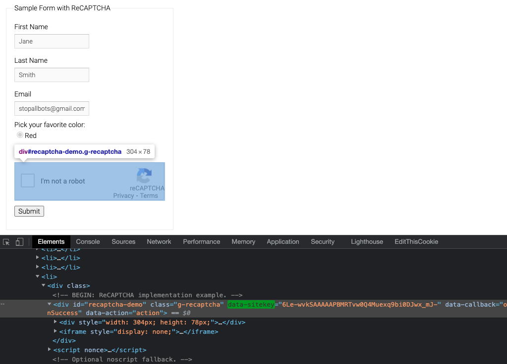 data-sitekey from ReCaptcha
