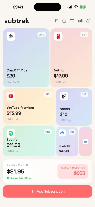 Subtrak screenshot